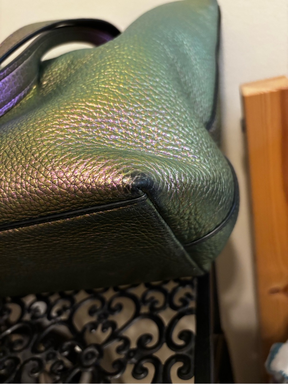 Coach Iridescent Pebbled Leather Tote — Purple and Green Shift - Picture 4 of 8